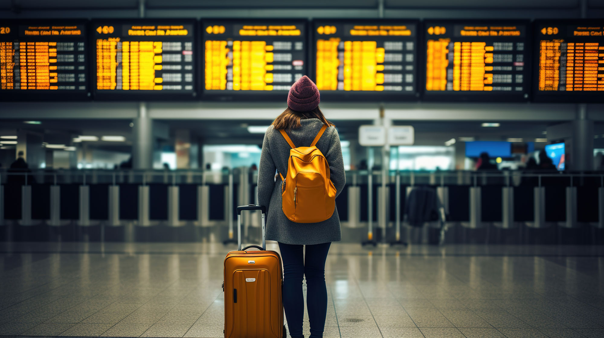 Woman looking at flight schedules