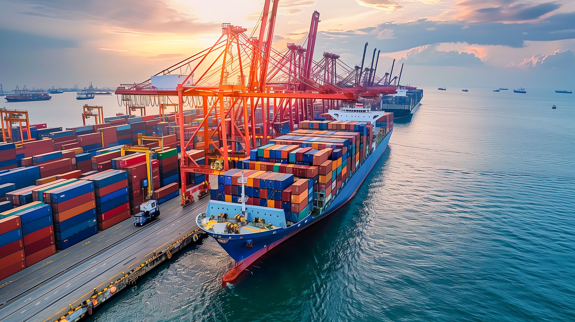A container ship at port