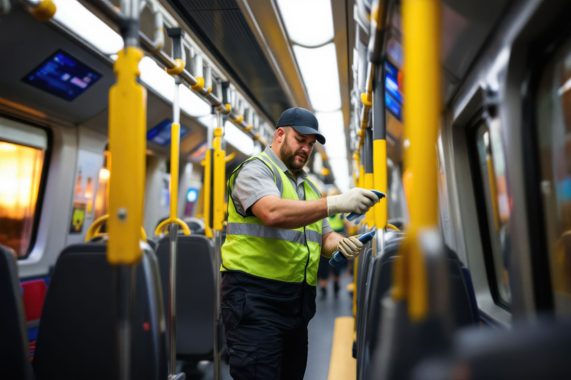Man working on a city bus